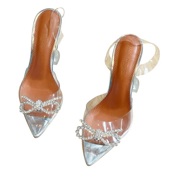Amina Muaddi Women's Rosie Glass Sling Transparent PVC Shoes Heels Size 7 Flawed - Picture 8 of 13